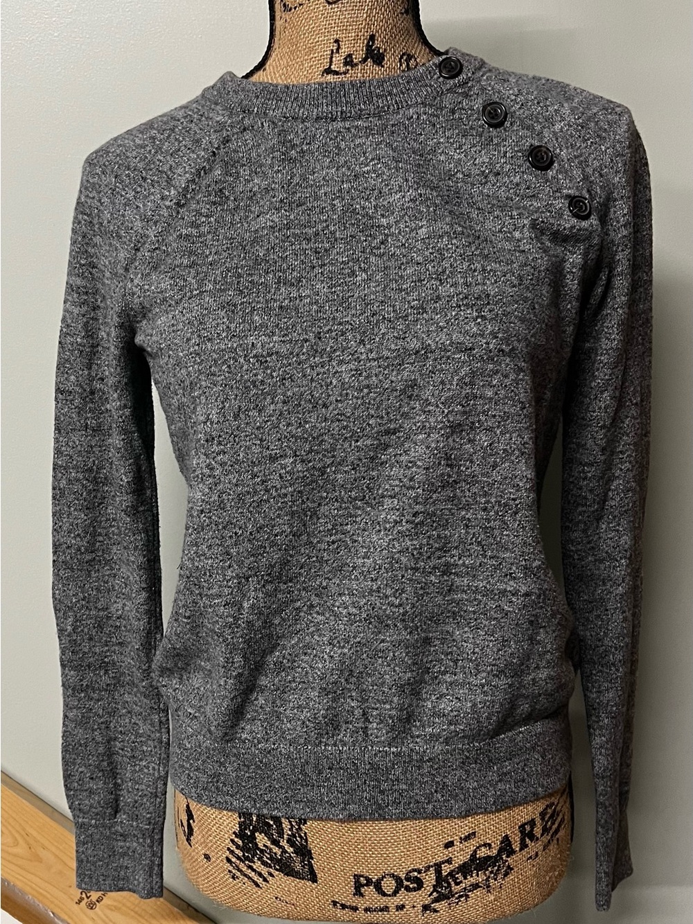 Abercrombie & Fitch Charcoal Gray Crewneck Sweater with Shoulder Buttons